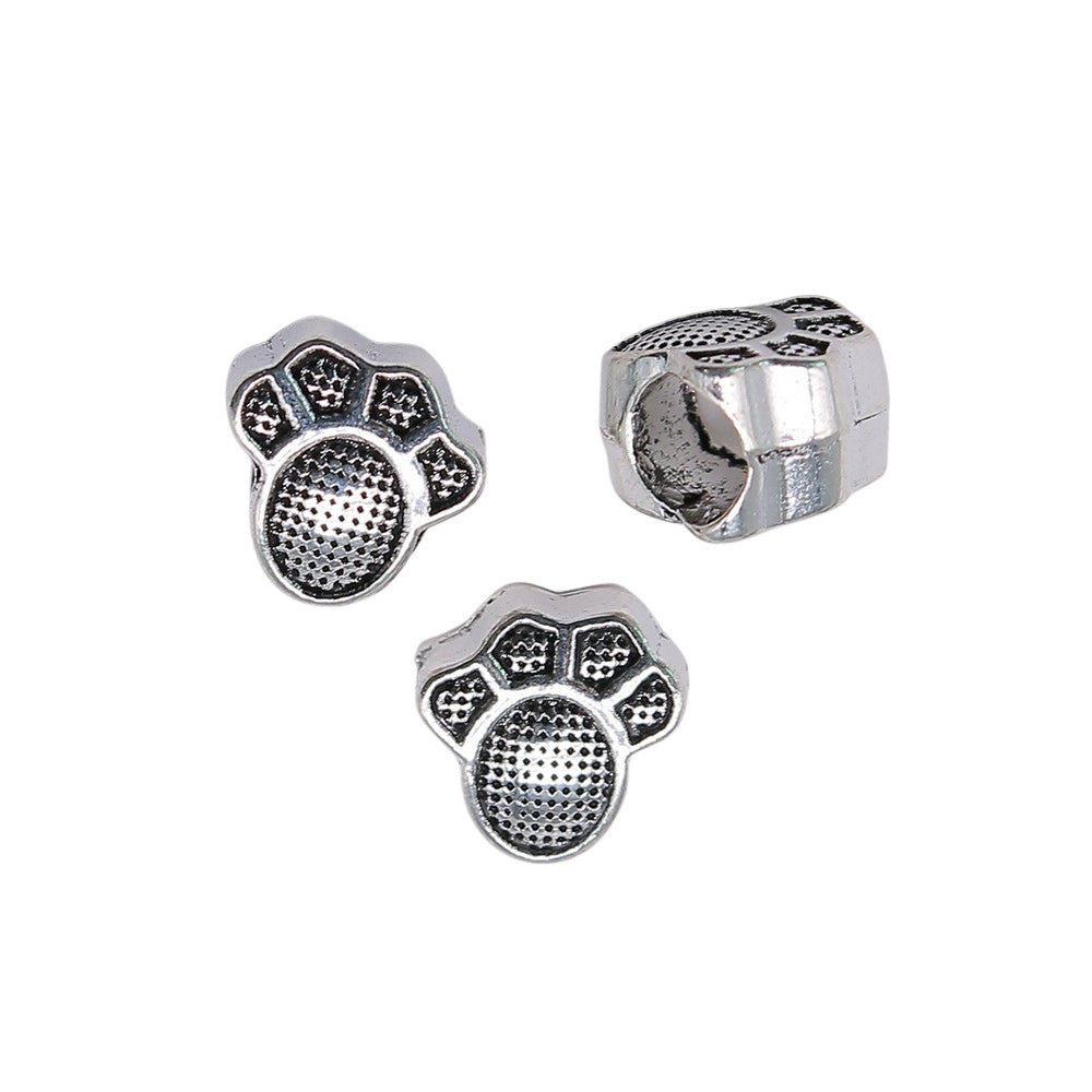 10x9x6mm 1.5g Zinc Alloy Paw Large Hole Cat Dog Beads for DIY Bracelet Pet Theme Jewelry Making