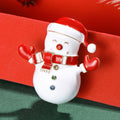 Red and White Enamel Snowman Brooch With Scarf and Crystal Buttons view 2