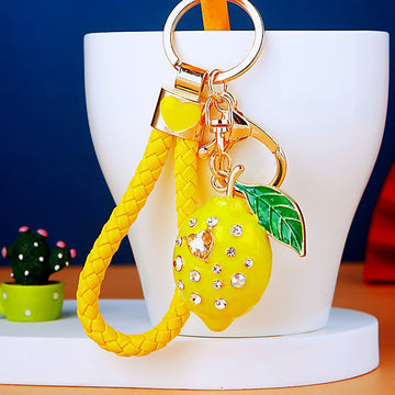 Jeweled Lemon Keychains in Yellow Green and Heart Cord Loop Options