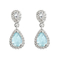 Silver Tone Aqua Teardrop Stone Halo Drop Stud Earrings view 5
