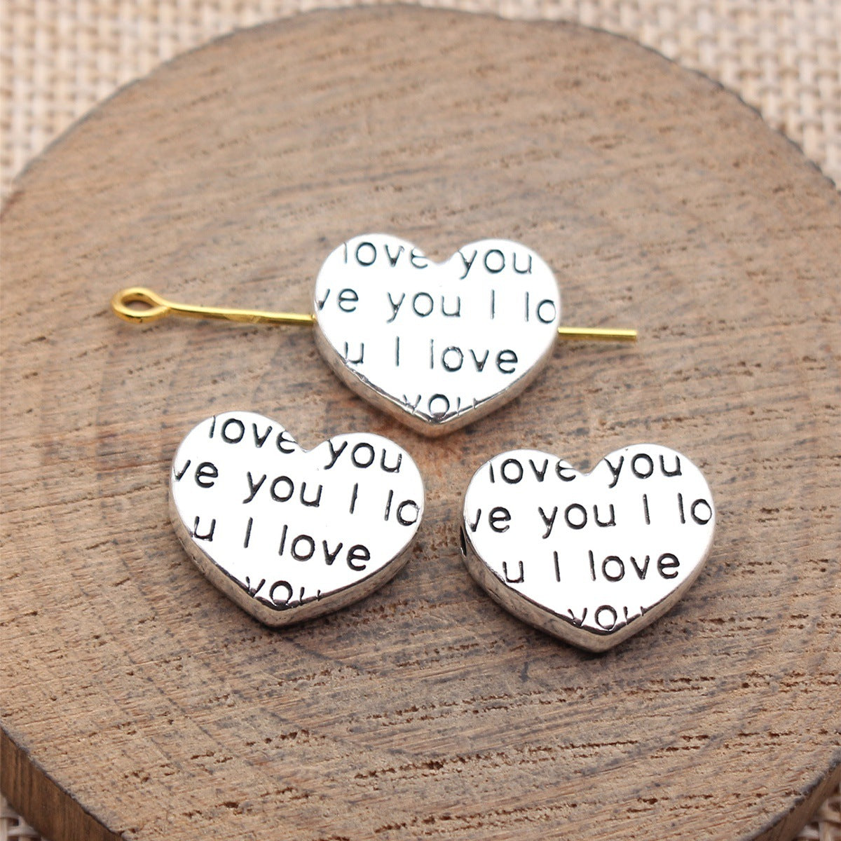 15x13mm 1.5g Antique Silver Zinc Alloy I LOVE YOU Heart Loose Metal Double Sided Beads for Bracelet Necklace DIY