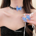 Lace Butterfly Choker Necklace in Black or White Fashion Jewelry view 1