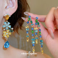 Colorful Crystal Floral Long Drop Earrings in Two Distinct Styles view 2