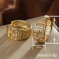 Greek Key Pave CZ Huggie Hoop Earrings Silver Gold Rose view 4