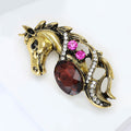 Jeweled Horse Head Brooch In Antique Gold And Silver Tones view 4