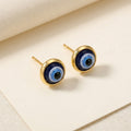Three Blue Evil Eye Round Gold Tone Small Stud Earrings view 8