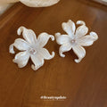 Pearlescent White Oversized Flower Statement Stud Earrings view 2
