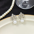 Silver Crown Clear Look Pearl Look Statement Stud Earrings view 6