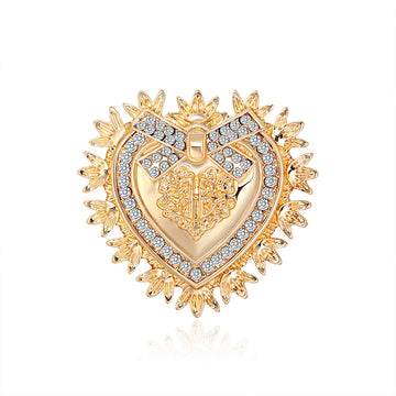 Gold Tone Silver Tone Heart Crystal Metal Brooch Pin