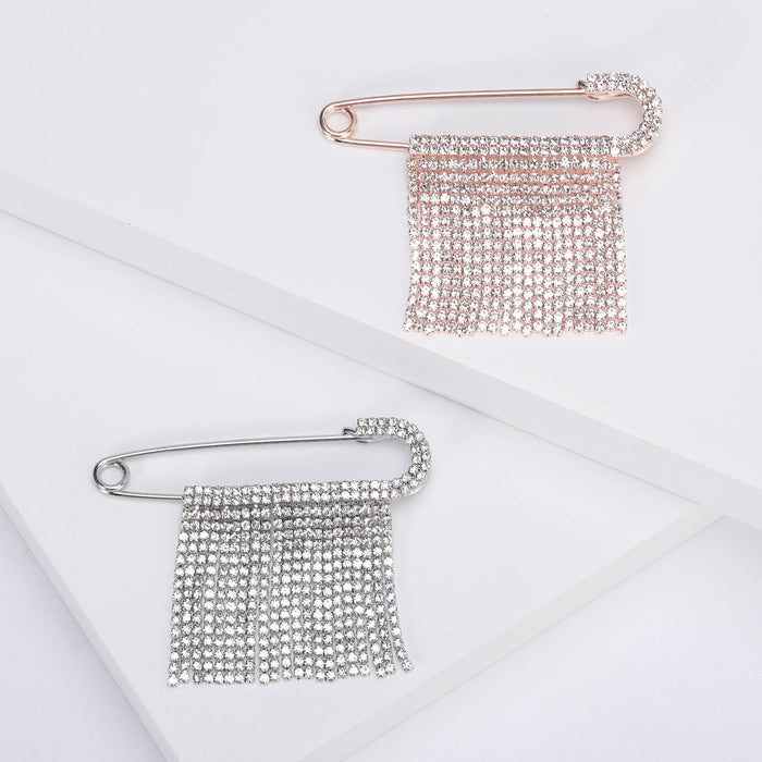 Rhinestone Fringe Safety Pin Brooch Decorative Metal Pin For Jackets And Lapels