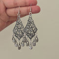 Silver Tone Filigree Teardrop Chandelier Hook Earrings view 6