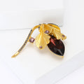Tulip Flower Metal Brooch with Dark Faceted Petals and Crystal Accents view 2