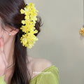 Fabric Blossom Gold U-Prong Hair Sticks Yellow Purple Pink view 3