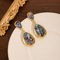 White Double Teardrop Gold Tone Long Dangle Earrings view 4