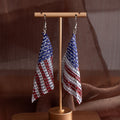 Blue Red and White Flag Pattern Mesh Long Hook Earrings view 4