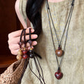 Wood Heart and Gourd Pendant Cord Necklaces Jewelry Accessory view 2