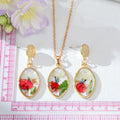 Gold Tone Oval Pressed Flower Necklace and Earring Sets view 4