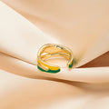 Gold Tone Open Adjustable Ring Yellow Green Enamel Waves view 3