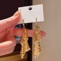 Gold Textured Metal Tassel Hook Earrings Statement Pair view 6