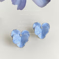 Light Blue Enamel Flower Petal Clear Stone Stud Earrings view 3