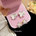 Silver Tone Flower Stud Earrings in Colorful and White Styles view 1