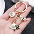 White Pearl-Look Crown Hat and Heel Metal Keychain Pair view 3