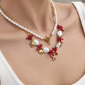 Gold 316L Stainless Ocean Charm Pearl Layered Necklace Two Styles view 3