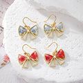 Gold Bow Pressed Flower Resin Drop Earrings Blue Red 2 Styles view 1