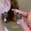Rose And Crystal Teardrop Earrings In Two Colors Statement Jewelry view 3