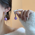 Purple Wing and Pearl Look Ball Statement Stud Earrings view 6