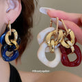 Gold Tone Link and Square Drop Earrings in Three Colors view 1