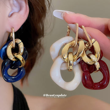 Gold Tone Link and Square Drop Earrings in Three Colors