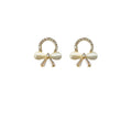 Gold Tone Clear Stone Wreath And Pearlescent Bow Stud Earrings view 5