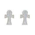 Silver-Tone Clear Pave Crystal Ankh Cross Stud Earrings view 5