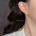 Gold Gourd Stud Earrings Pave Stones Floral Accents view 2