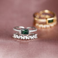 Green Rectangular Stone Open Rings In Gold And Silver Tones view 4