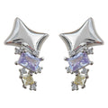 Silver Tone Sculpted Star Purple Square And Clear Stone Stud Earrings view 5