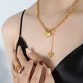Double Heart Bead Accent Chain Necklace Gold Or Steel view 3