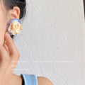 Fabric Camellia Flower Stud Earrings Three Color Styles view 3