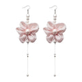 Pink Fabric Flower Dangle Earrings With Pearl Like Beads view 5