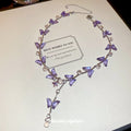 Purple Crystal Butterfly Y Necklace Silver Teardrop Drop view 4