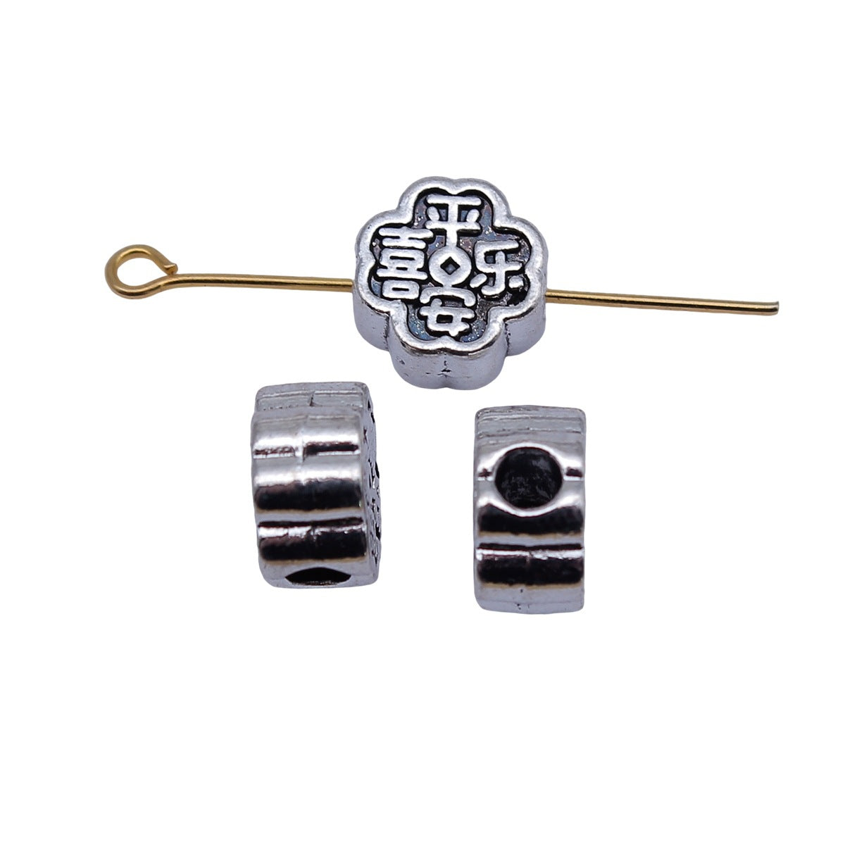 10x10x5.5mm 2g Multicolor Zinc Alloy Peace and Joy Chinese Character Pierced Beads for DIY Jewelry Making