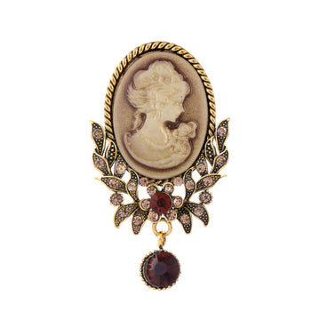 Red Gold Tone Woman Portrait Metal Brooch Pin for Jackets and Lapels