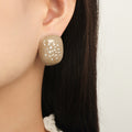 Taupe Enamel Square Stud Earrings Gold Silver Flake Accents view 7
