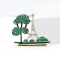 Eiffel Tower Garden Brooch with Green Crystal Trees view 2