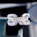 Silver U-Shape Cross Baguette Pave Finger Ring Sizes 6-10 view 1
