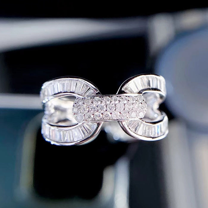 Silver U-Shape Cross Baguette Pave Finger Ring Sizes 6-10