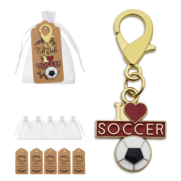 Enamel I Love Soccer Keychain Gold Tone Lobster Clasp