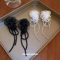 Organza Flower and Beaded Chain Drop Earrings in Two Colors view 3