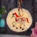 Crystal Winged Horse Keychains with Faux Fur Pompoms and Plain Options view 11